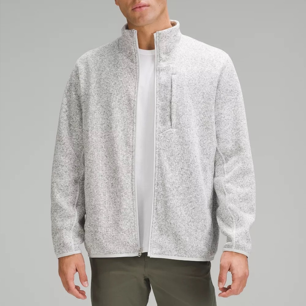 Lululemon Sojourn Jacket Men’s Light Gray Fleece Lined Knit Full Zip Size M